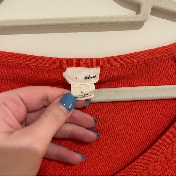 Anthropologie Moth Wide 3/4 Sleeve V Neck Cotton Cashmere Blend Red Sweater - Picture 6 of 6